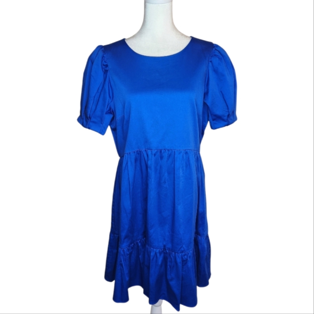 NEW Alice + Olivia Ann Tiered Cobalt Blue Puff Sleeve Dress Size 12